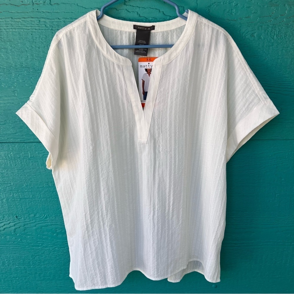 POPOVER V-NECK COTTON TOP IVORY OFF WHITE XXL NWT